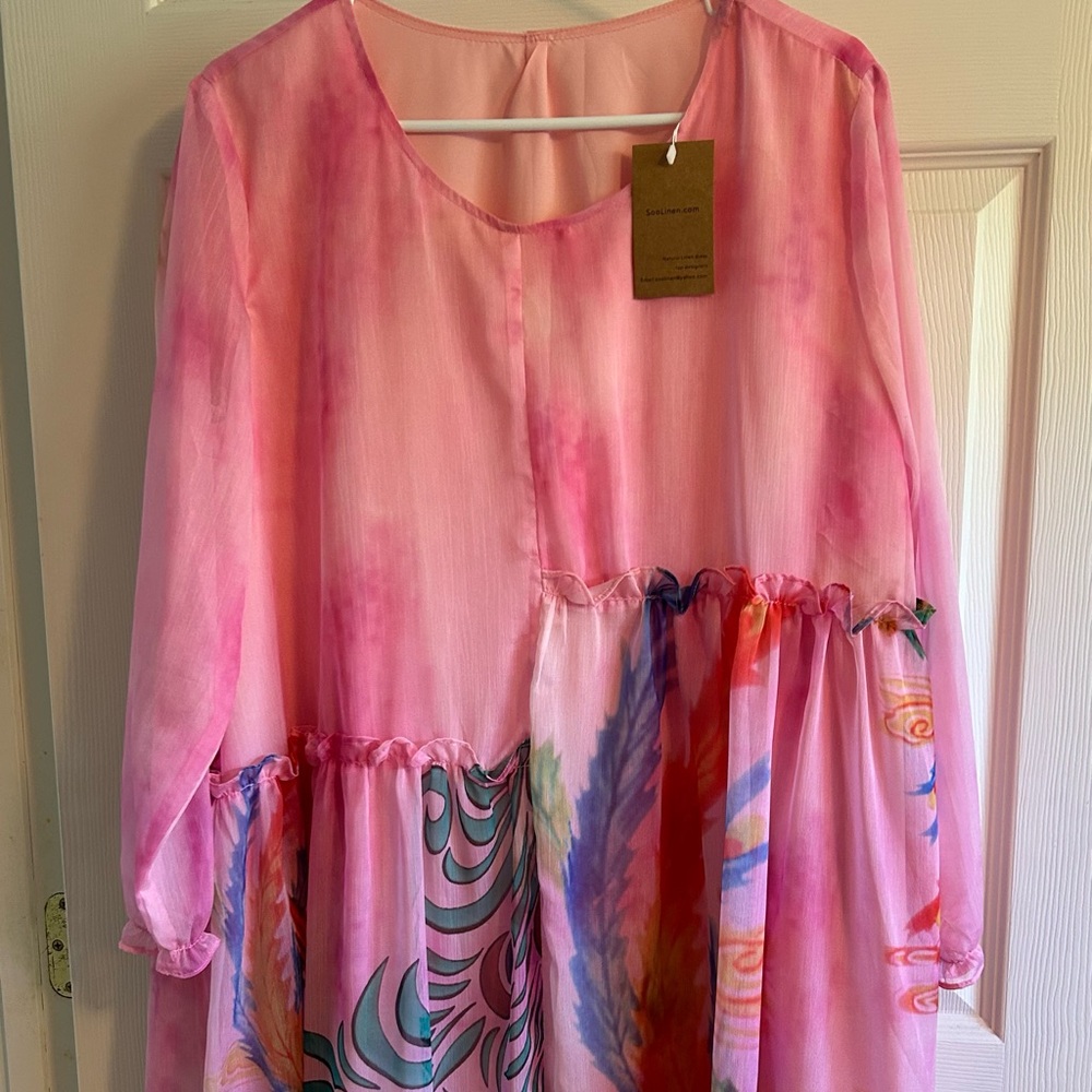 SooLinen NWT Pink Summer Shift Dress, SZ L